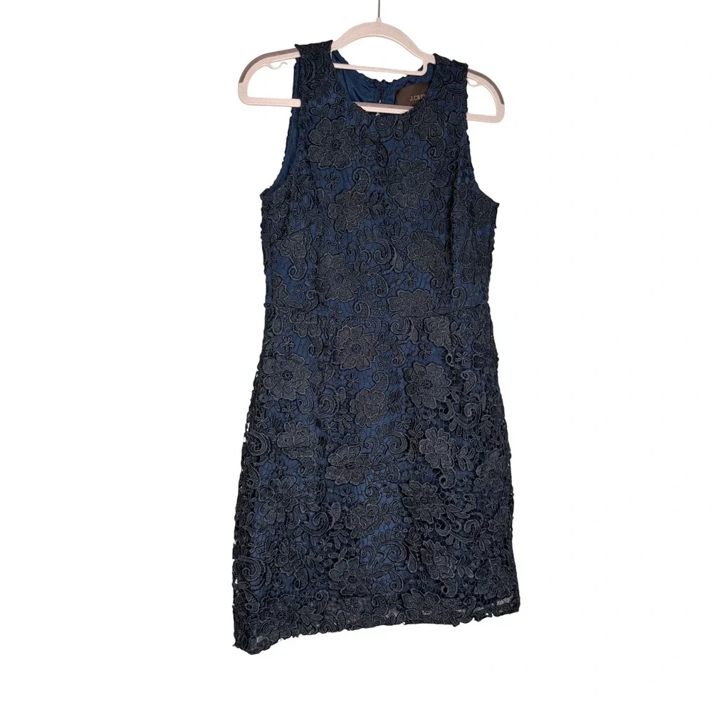 J.crew navy blue‎ floral lace sheath dress